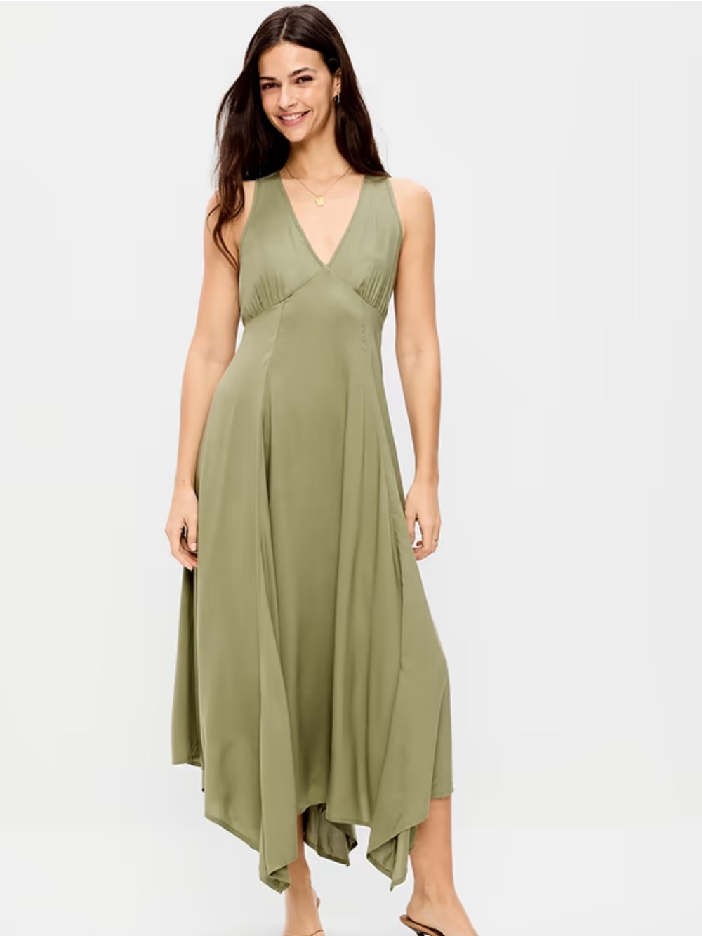 NWT OLD NAVY Olive V-Neck Sleeveless Handkerchief Hem Maxi Dress